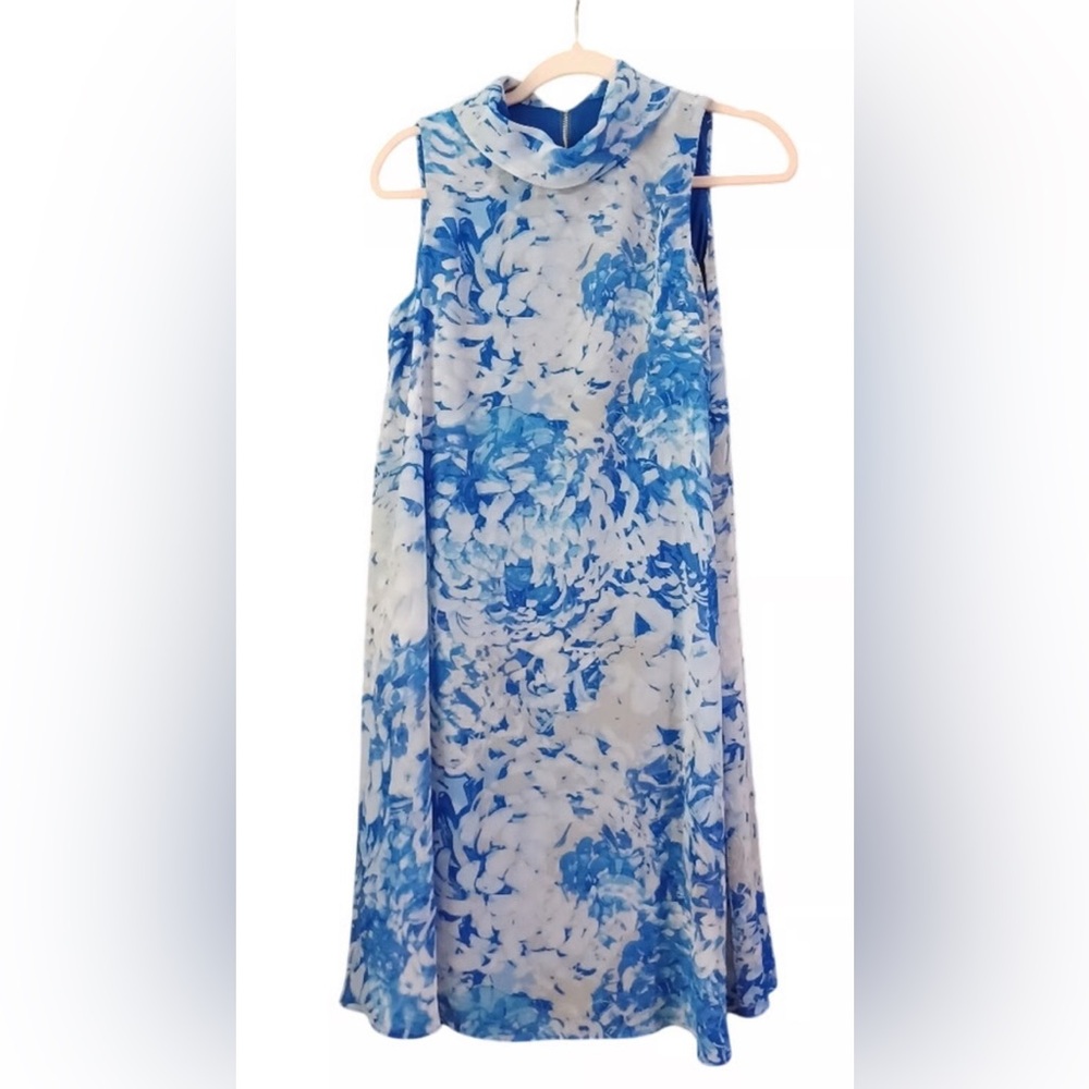 Eliza J Sleeveless Blue and White Floral Maxi Dress